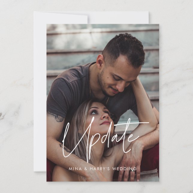 Modern minimalistisk bröllopsuppdatering fotokort meddelande (Framsida)