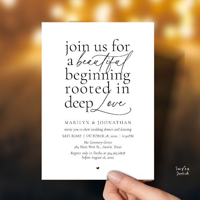 Modern Minimalistisk Bröllopsvacker Kärleksmiddag Inbjudningar (Modern Minimalist Wedding Beautiful Love Dinner Invitation Card in Black and White)