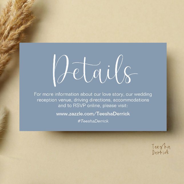 Modern Minimalistisk Bröllopswebbplats RSVP-inform Tilläggskort (Modern Minimalist Wedding Website RSVP Details Enclosure Card in dusty blue)