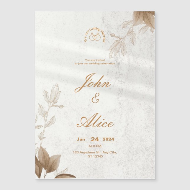 Modern minimalistisk Brun Blommigt-bröllopsinbjuda Magnetisk Inbjudningskort (Framsida)