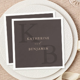 Modern Minimalistisk Brun Monogram Bröllop Pappersservett