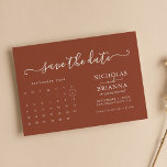 Modern minimalistisk budget för Terracotta Calenda Spara Datumet<br><div class="desc">Den moderna minimalistiska kalenderbudgeten Terracotta Bröllop spara datum. Anpassa enkelt genom att ersätta varje info. Flytta cirkeln genom att klicka på länken Anpassa ytterligare. Kontrollera förhandsgranskningen innan du lägger till i kundvagn.</div>