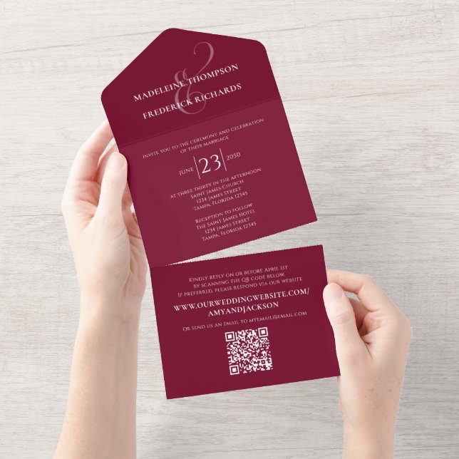 Modern Minimalistisk Burgundy enkel QR-kodwebbplat (Tearaway)