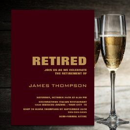 Modern minimalistisk Burgundy Guld Pension Party Inbjudningar