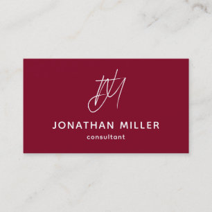 Modern Minimalistisk burgundy Monogram Visitkort