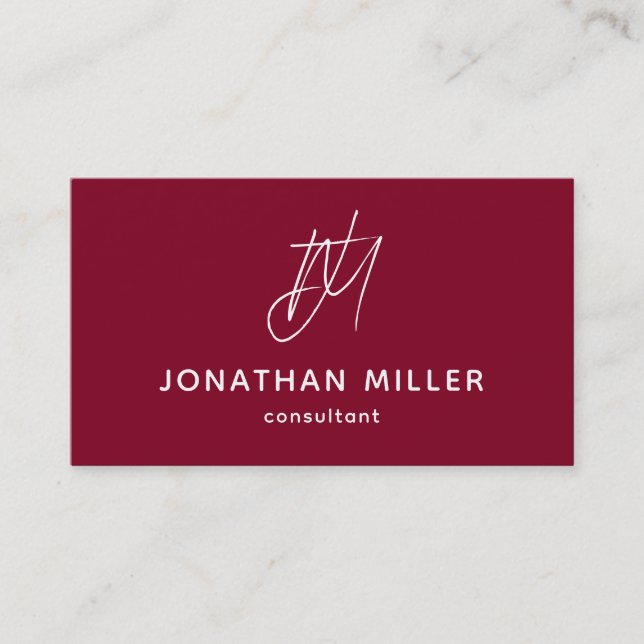 Modern Minimalistisk burgundy Monogram Visitkort (Framsida)