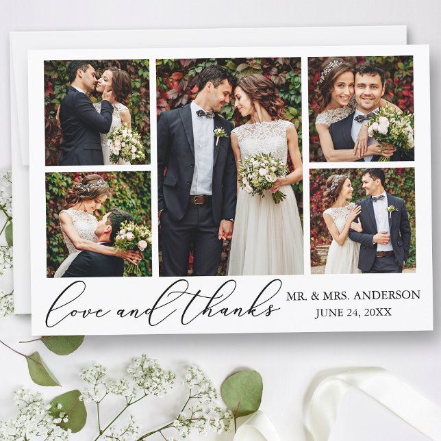 Modern minimalistisk calligrafi Kärlek Bröllop 5 f Tack Kort (Customize to add text to back of card.)