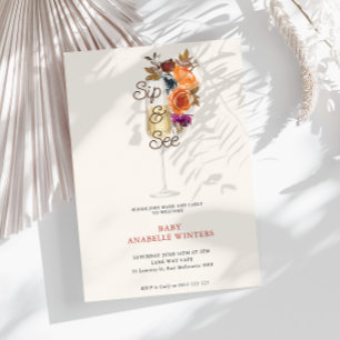 Modern, minimalistisk champagnesip och se babyskor inbjudningar