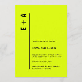 Modern minimalistisk chartreuse Initialer Bröllop Inbjudningar