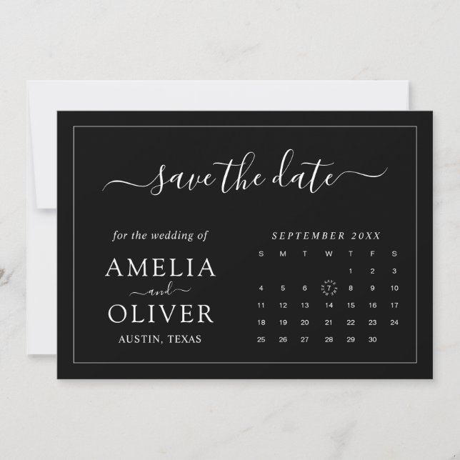 Modern minimalistisk chic djärv svart kalender brö spara datumet (Framsida)