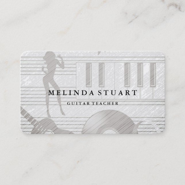 Modern minimalistisk chic musiker gitarrlärare visitkort (Framsida)