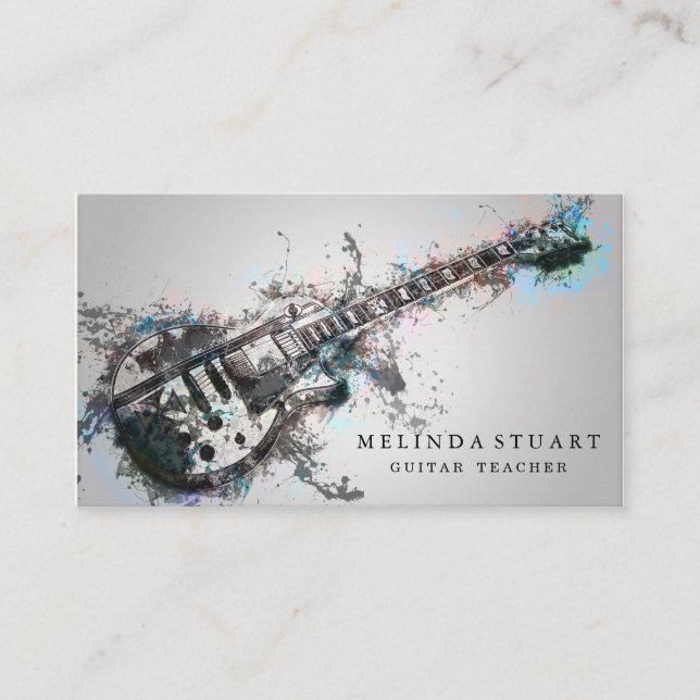 Modern minimalistisk chic musiker gitarrlärare visitkort (Framsida)