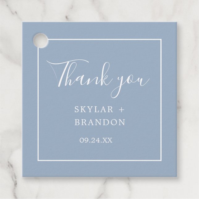 Modern minimalistisk dammblå Tack Gåvor Etiketter (Framsida)