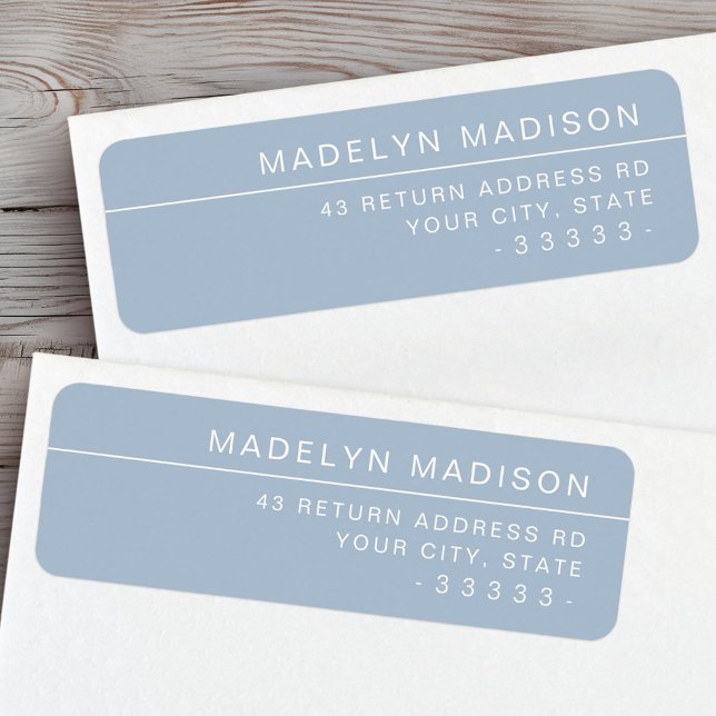 Modern minimalistisk dammig blå returadress etikett (Modern minimalist dusty blue return address label)