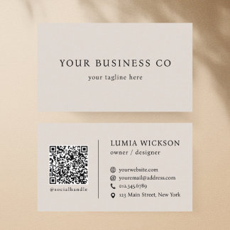 Modern minimalistisk elegant beige QR-kod företags Visitkort
