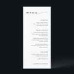 Modern Minimalistisk Elegant Bröllop Meny<br><div class="desc">Modern bröllopsmeny med en enkel och minimalistisk svart-vit design med elegant typografi tillsammans med ett klassiskt traditionellt serif-teckensnitt.   Den minimalistiska layouten gör denna meny bra för ett formellt bröllop.</div>