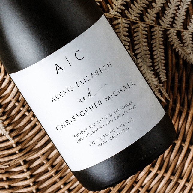Modern minimalistisk Elegant bröllop Vinflaska Etikett (Skapare uppladdad)