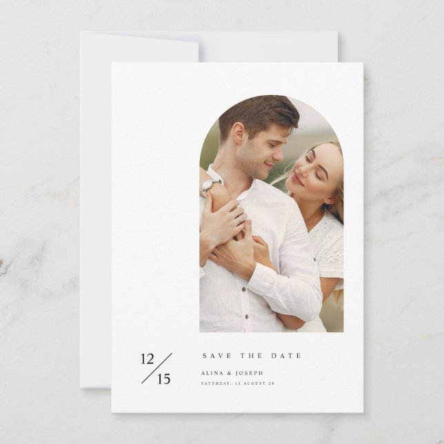 Modern minimalistisk elegant bröllopsfotobudget spara datumet (Framsida)
