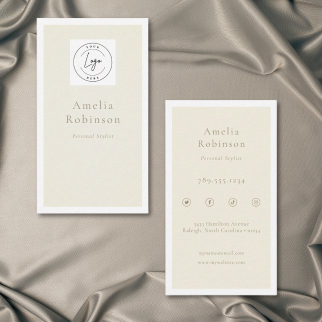 Modern Minimalistisk Elegant Elfenbensfärgad Profe Visitkort (Modern Minimal Elegant Ivory Cream Professional Logo Business Card)