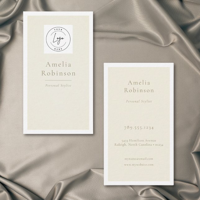 Modern Minimalistisk Elegant Elfenbensfärgad Profe Visitkort (Modern Minimal Elegant Ivory Cream Professional Logo Business Card)