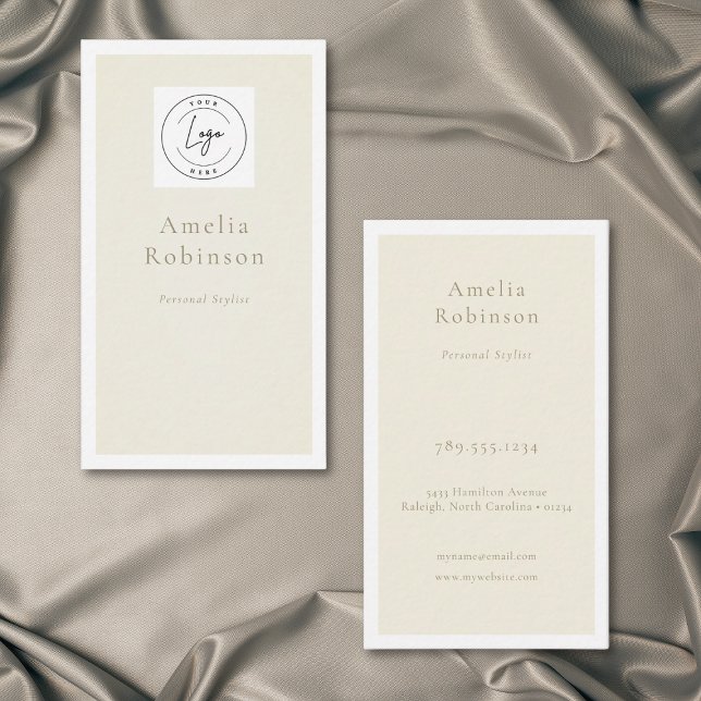 Modern Minimalistisk Elegant Elfenbensfärgad Profe Visitkort (Modern Minimal Elegant Ivory Cream Professional Logo Business Card)