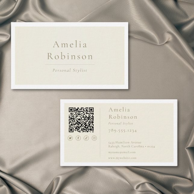 Modern Minimalistisk Elegant Elfenbenskräm Profess Visitkort (Modern Minimal Elegant Ivory Cream Professional QR Business Card)
