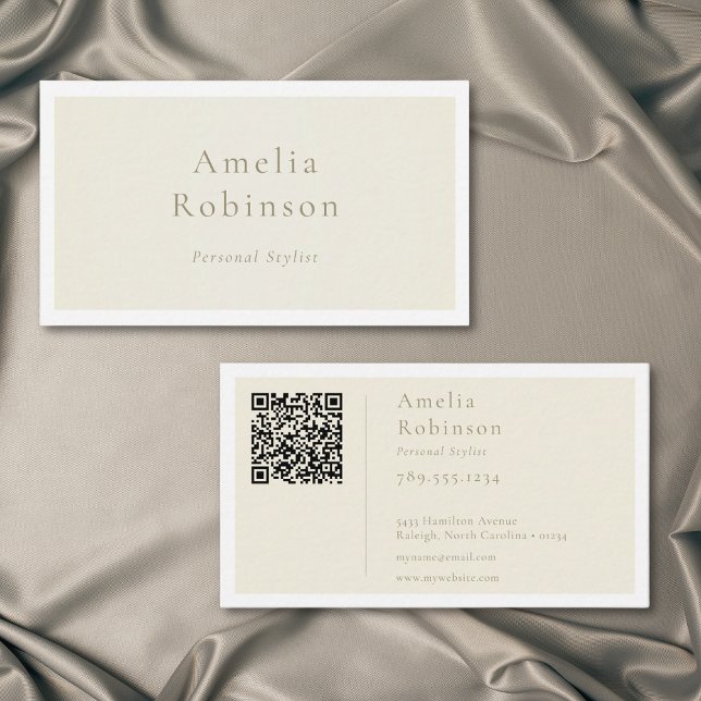 Modern Minimalistisk Elegant Elfenbenskräm Profess Visitkort (Modern Minimal Elegant Ivory Cream Professional QR Business Card)
