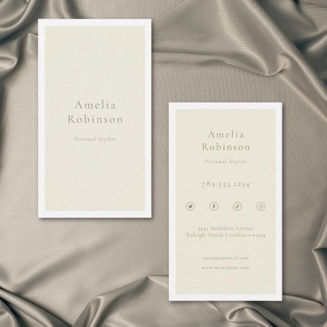 Modern Minimalistisk Elegant Elfenbenskräm Yrkesmä Visitkort (Modern Minimal Elegant Ivory Cream Professional QR Business Card)