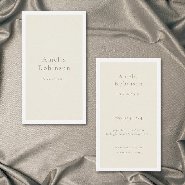 Modern Minimalistisk Elegant Elfenbenskräm Yrkesmä Visitkort (Modern Minimal Elegant Ivory Cream Professional Business Card)