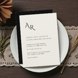 Modern minimalistisk elegant elfenbensvit svart br inbjudningar