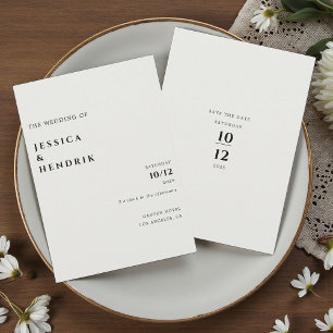 Modern minimalistisk elegant elfenbensvit vigsel inbjudningar
