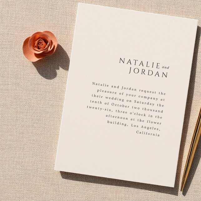 Modern minimalistisk elegant enkel krämbröllop inbjudningar (Modern Minimalist Elegant Simple Cream Wedding Invitation)