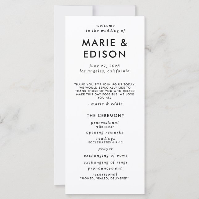 Modern minimalistisk, elegant, enkelt Bröllopsprog (Framsida)