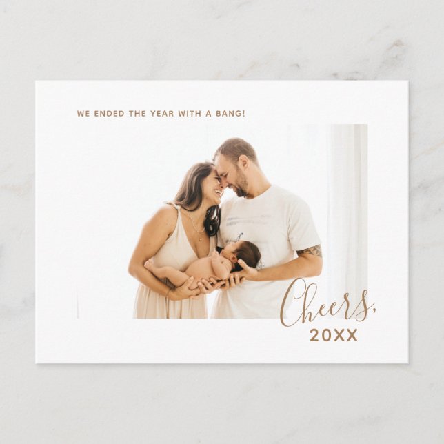 Modern minimalistisk elegant familjefoto Nyår Vykort (Framsida)