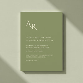 Modern minimalistisk elegant grön krämbröllop inbjudningar