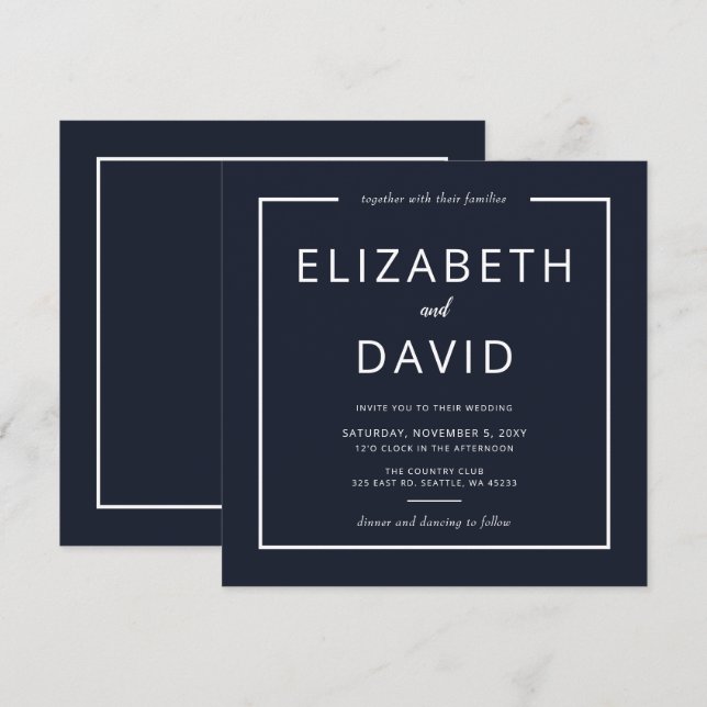 Modern minimalistisk Elegant i Bröllop Inbjudningar (Fram/baksida)