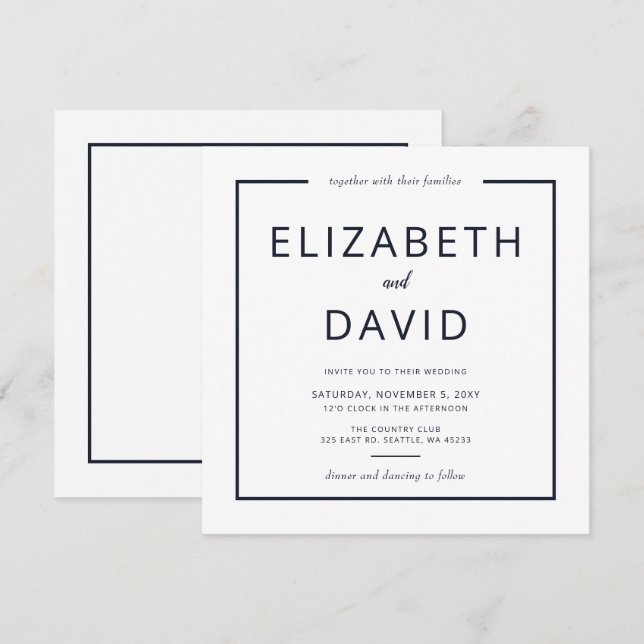 Modern minimalistisk Elegant i Bröllop Inbjudningar (Fram/baksida)