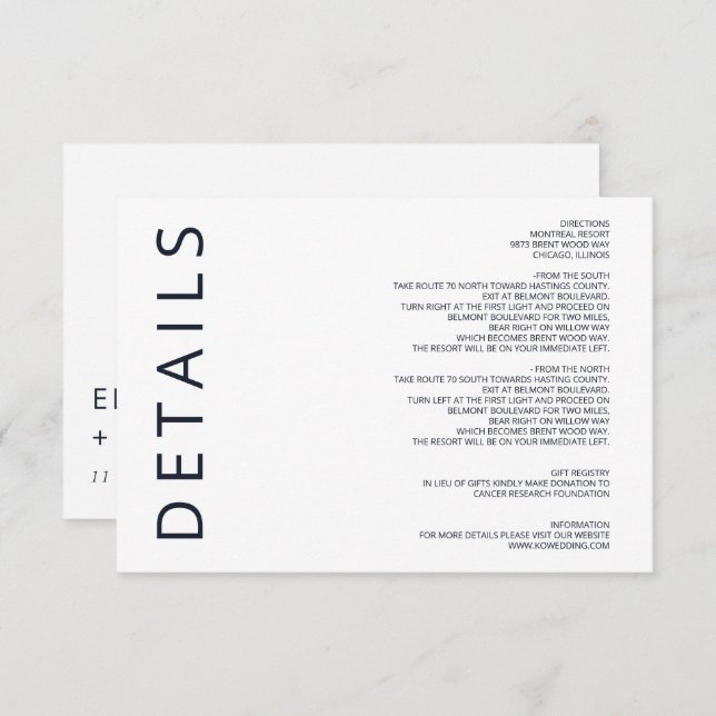 Modern minimalistisk Elegant i Bröllop Tilläggskort (Fram/baksida)