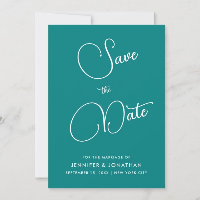 Modern minimalistisk elegant kalligrafi teal enkel spara datumet (Framsida)