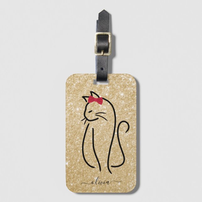 Modern minimalistisk Elegant, katt till Namn Bagagebricka (Framsida vertikal)