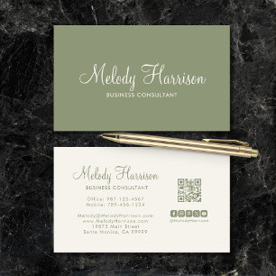 Modern minimalistisk elegant ljusgrön QR-kod Visitkort