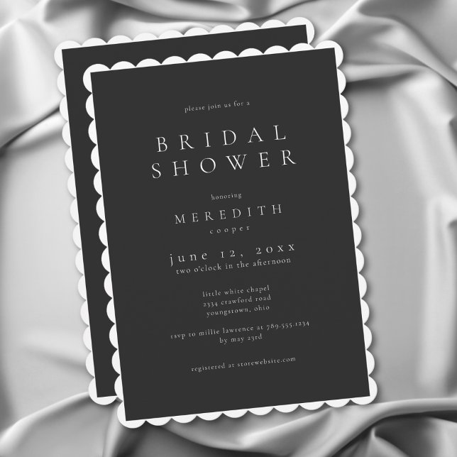 Modern Minimalistisk Elegant Mjuk Svart Bröllopsdu Inbjudningar (Modern Minimal Elegant Soft Black Bridal Shower Invitation)