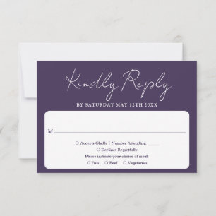 Modern minimalistisk elegant script lila bröllop OSA kort