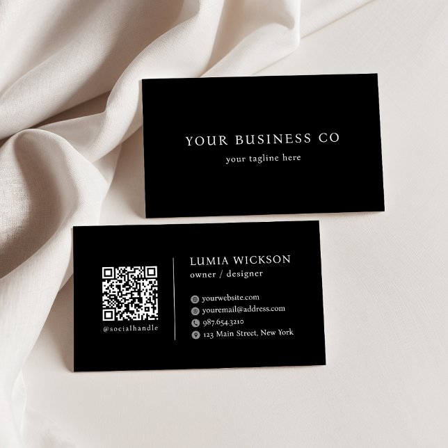 Modern minimalistisk elegant svart och vit QR-kod Visitkort (Skapare uppladdad)