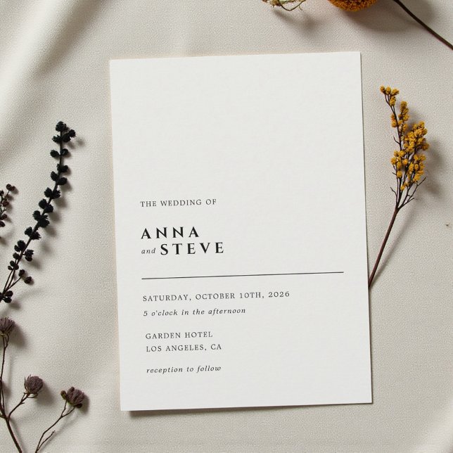 Modern Minimalistisk Elegant Svart Vit Bröllop Inbjudningar (Modern Minimalist Elegant Black White Wedding Invitation)