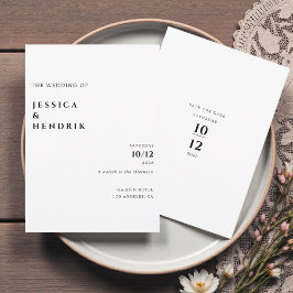 Modern minimalistisk elegant svart vit bröllop inbjudningar