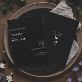 Modern Minimalistisk Elegant Svart Vit Bröllop Inbjudningar