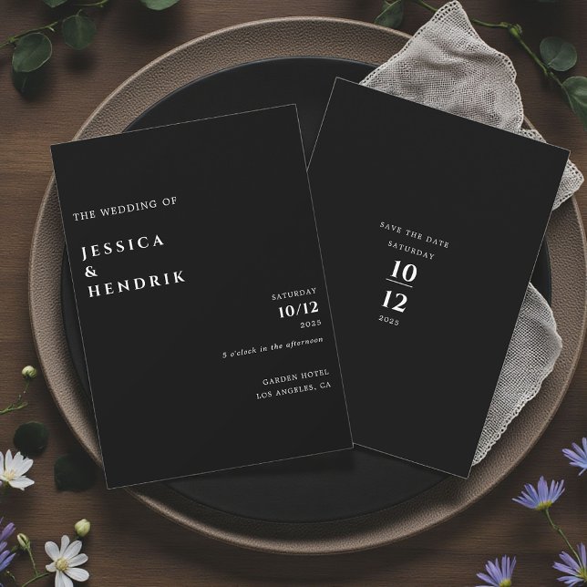 Modern Minimalistisk Elegant Svart Vit Bröllop Inbjudningar (Skapare uppladdad)