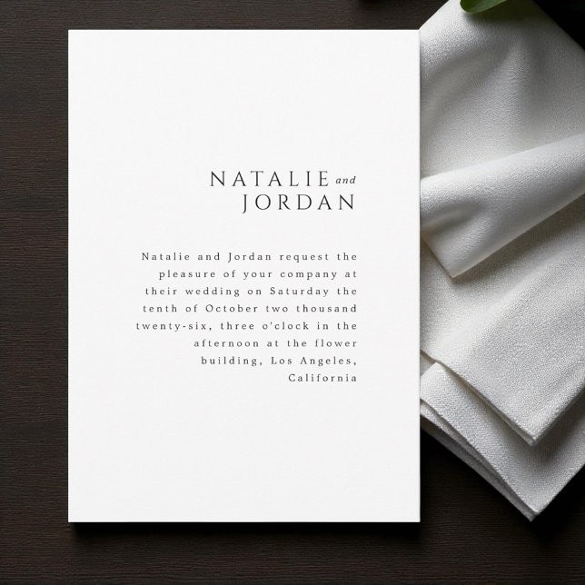 Modern minimalistisk elegant svart vit bröllop inbjudningar (Modern Minimalist Elegant Black White Wedding Invitation)
