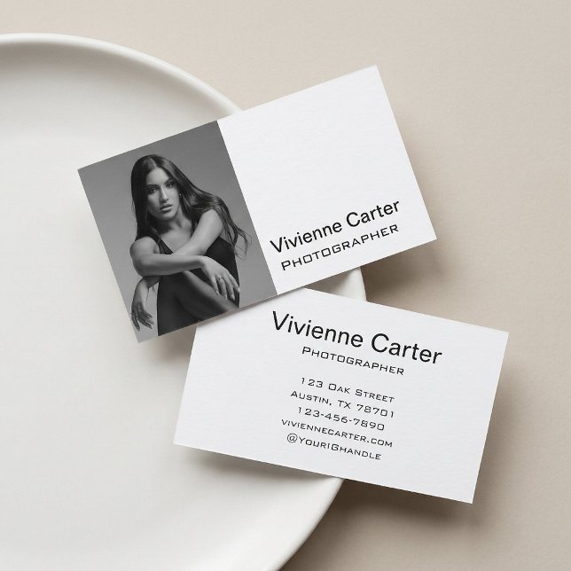 Modern minimalistisk elegant svart-vit fotograferi visitkort (Modern Minimalist Elegant Black White Photography Business Card)